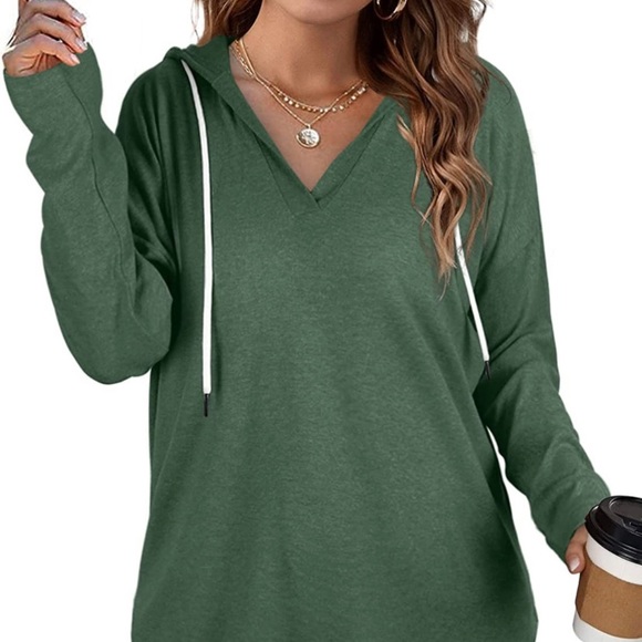 Sage green long sleeve hoodie shirt top, sz SM - Picture 2 of 16